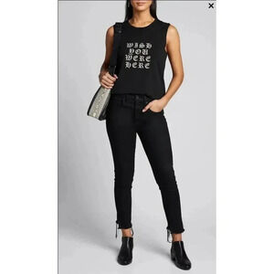 Nili Lotan Women's Black Graphic Muscle Tee "Wish You Were‎ Here" Size S